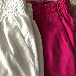 J Crew Factory Linen-Cotton Drawstring Cropped Pants - 2 Pair (Pink & White)